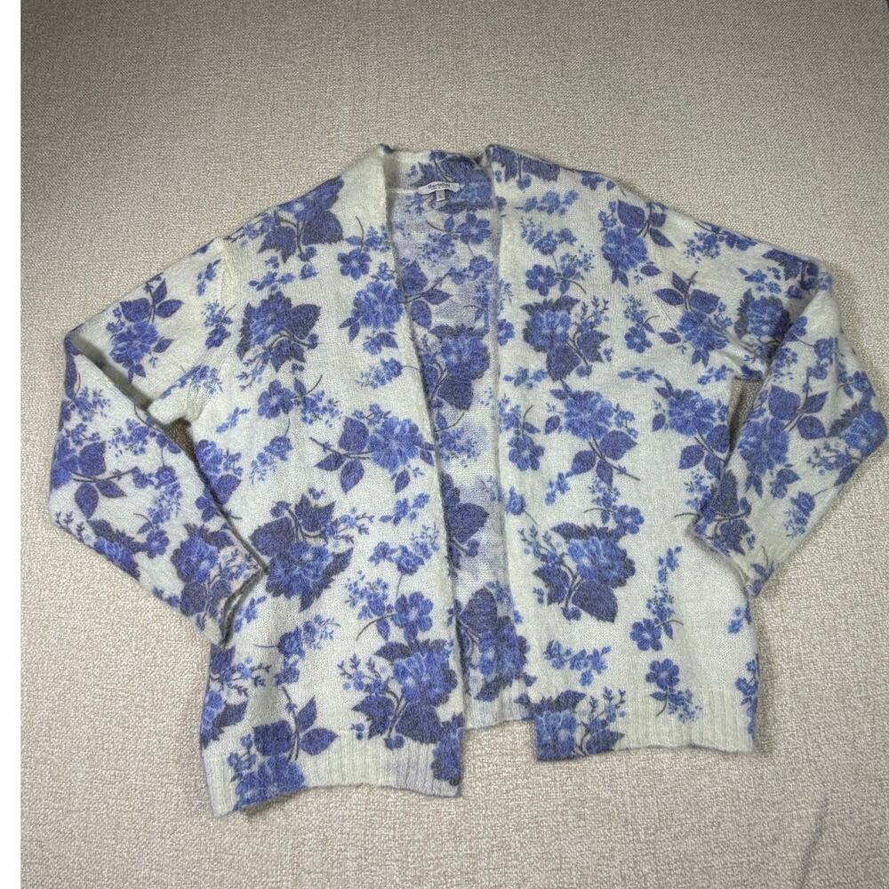 Bartolini Women L Blue White Floral Mohair Alpaca Cottagecare Preppy Cardigan